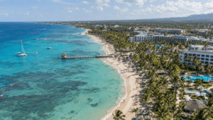 Hotel and coastal tourism development in the Dominican Republic with natural ecosystems and modern infrastructure in the same landscape