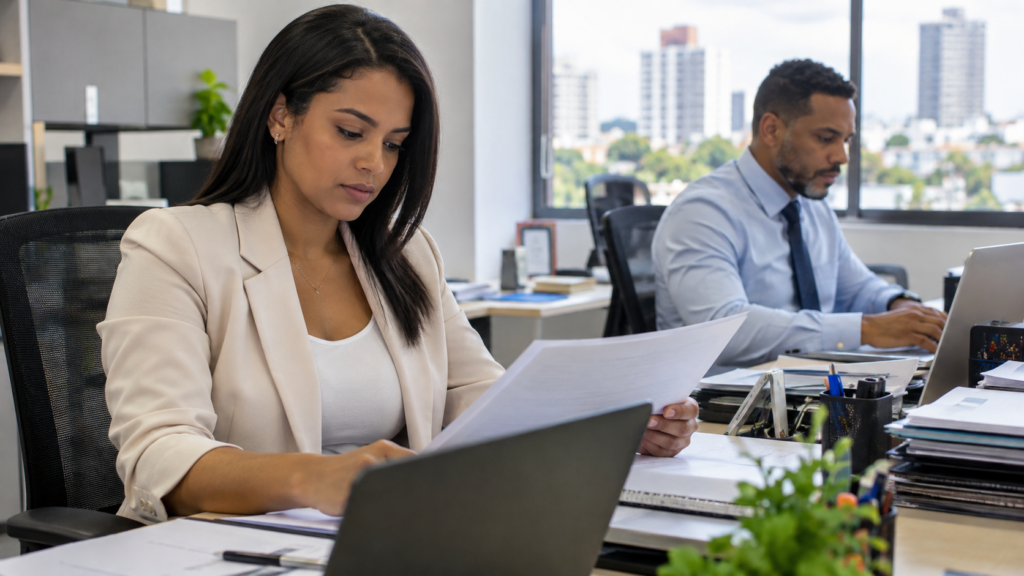 Dominican woman and man working in an office