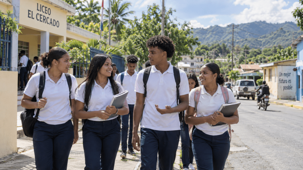 Dominican high school students in a rural community in El Cercado, San Juan province.