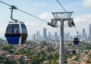 San Miguelito urban cable car project with stations and support towers