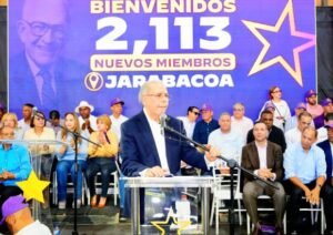 Danilo Medina addresses PLD members and supporters during a political gathering in Jarabacoa, La Vega