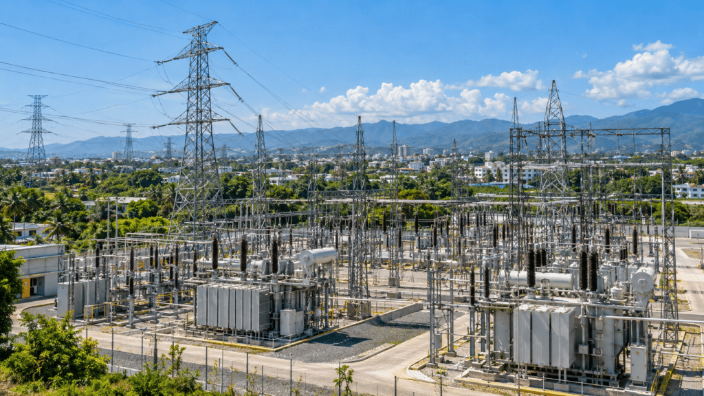 Dominican Republic electricity substation and transmission towers