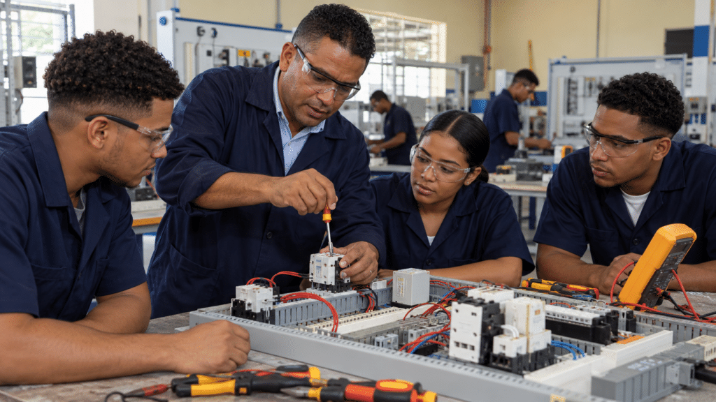 Dominican students in vocational electrical training